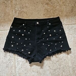 Lush Star Studded Black Raw Hem Shorts